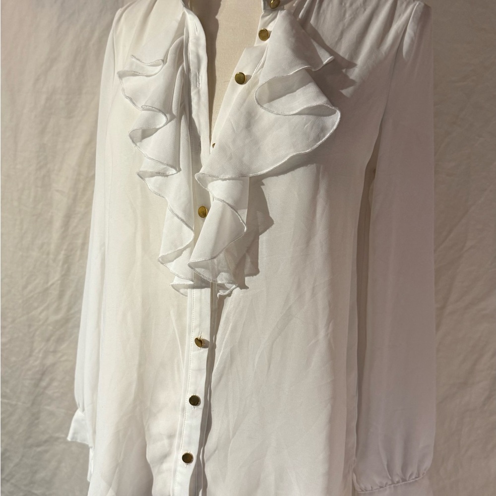 Forever 21 White Ruffle Button-Up Blouse